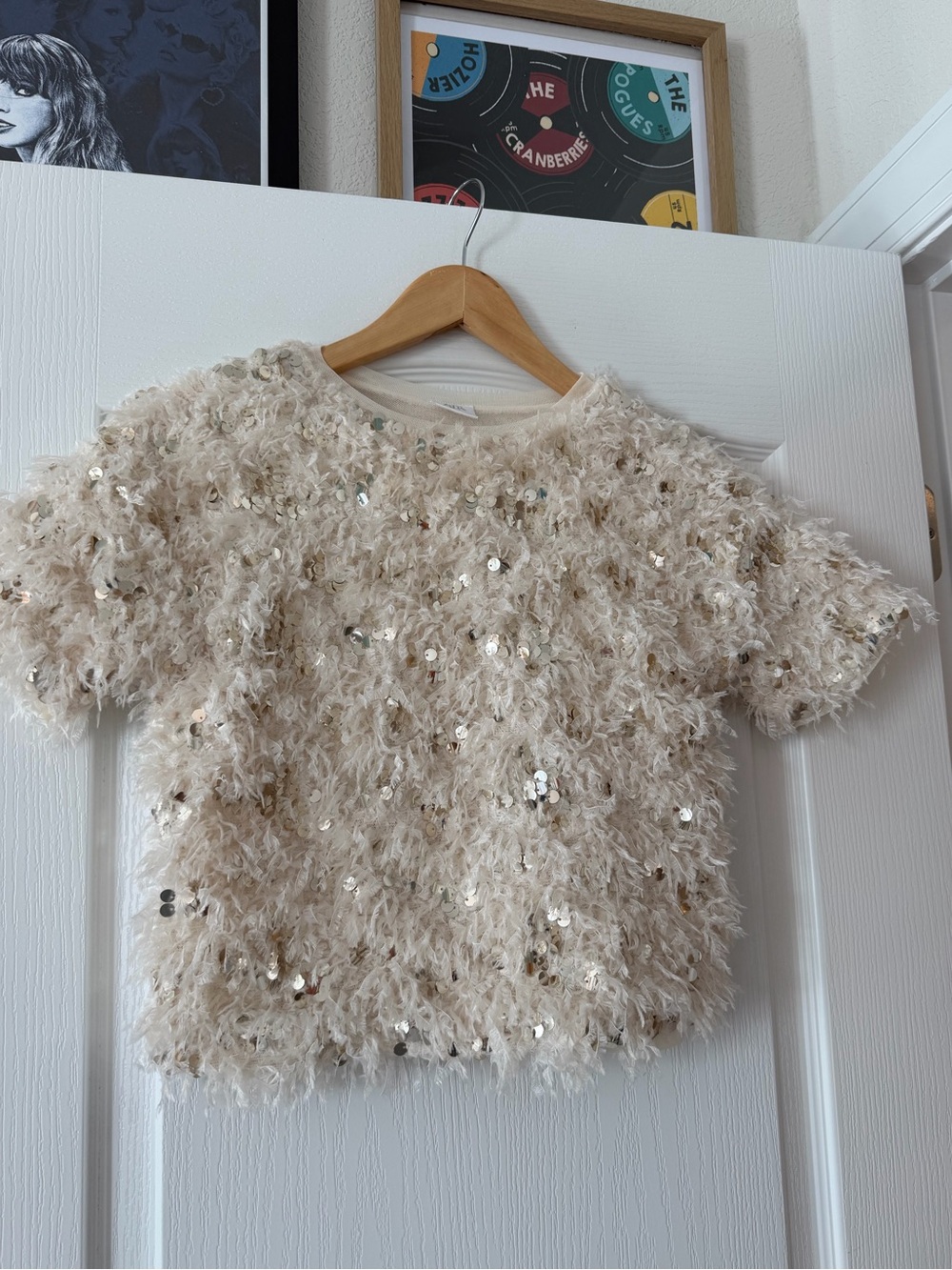 Zara Girls White Sequin and Feather Cardigan 8-9